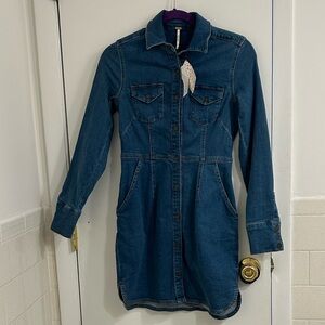 Free People Blue Denim long sleeve shirt dress